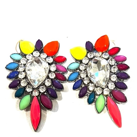 Retro, neon, rainbow, rhinestone, post earrings - Picture 1 of 2